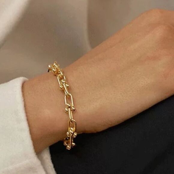 NEW Gold/925 Sterling Silver Chain Link Bracelet - Picture 5 of 7